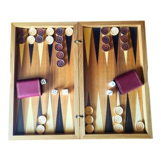 Vintage Dal Negro Italian Backgammon Set – Wood Inlay, Complete For Sale