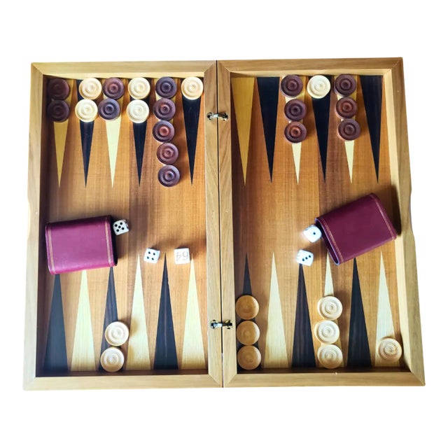 Vintage Dal Negro Italian Backgammon Set – Wood Inlay, Complete For Sale