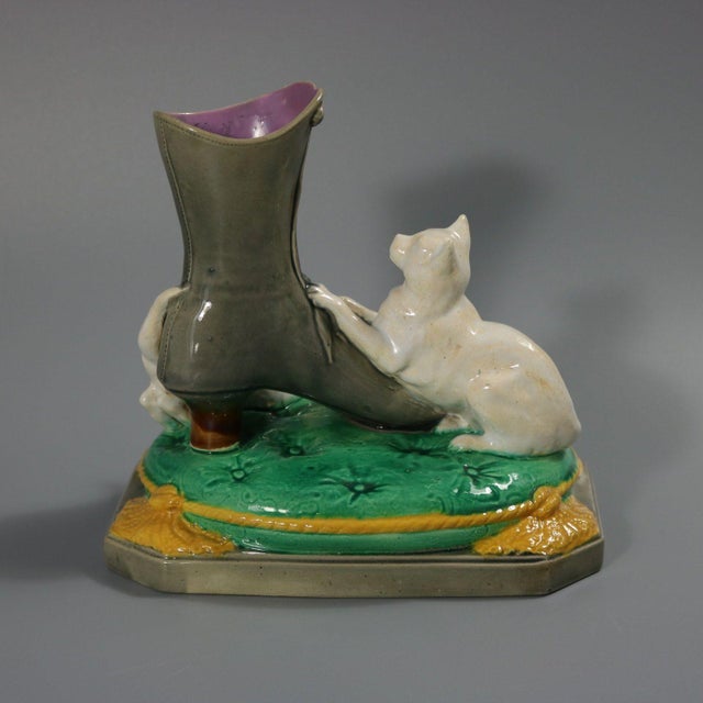 Late 19th Century Brown Westhead Moore & Co Majolica Kittens Vase For Sale - Image 5 of 12