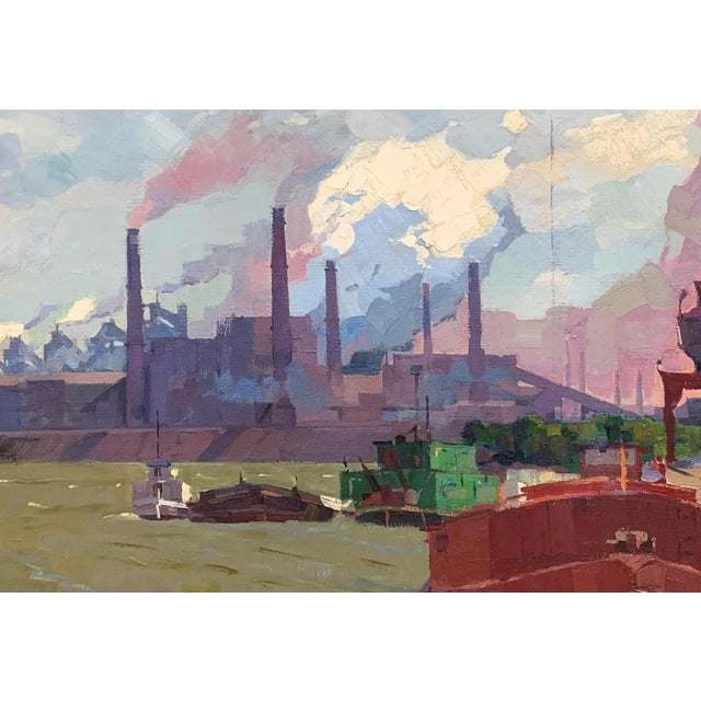 1970s Soviet Industrial Landscape Painting, Original Oil on Canvas, 1970 96-139 For Sale - Image 5 of 6