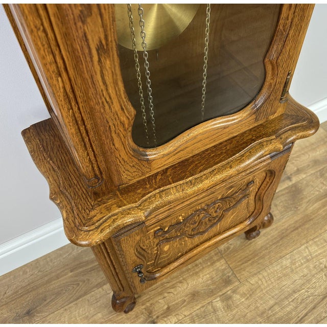 Vintage Grandfather Clock in Oak For Sale - Image 9 of 13