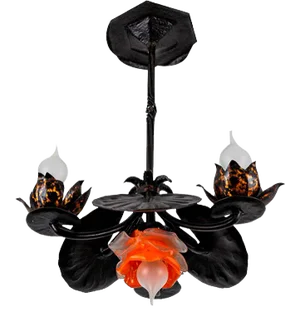 Wrought Iron and Glass Water Lily Chandelier