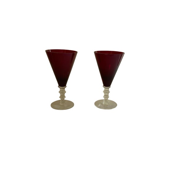 Vintage Pair William Yeoward Scarlet Hand Blown Crystal Water Goblet Made in Central and Eastern Europe 1990s-2000s. Each...