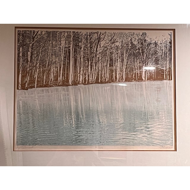 Paula Crane Signed Lithograph Reflections I Forest Lake Vintage Framed Fine Art For Sale - Image 6 of 9