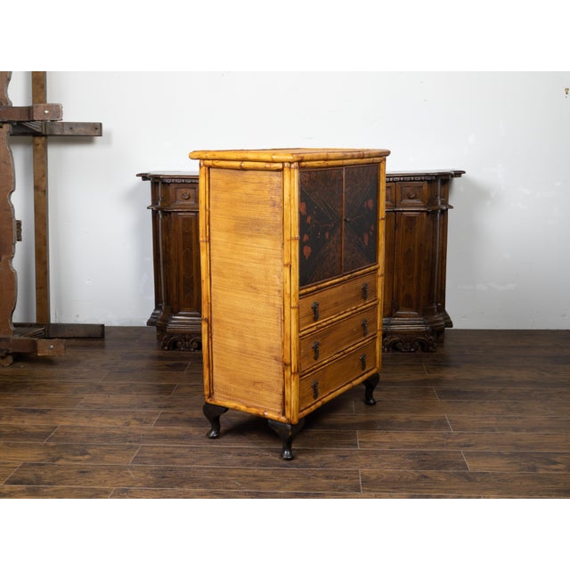 Wood English 1890s Japonism Bamboo Cabinet with Two Doors and Three Drawers For Sale - Image 7 of 11