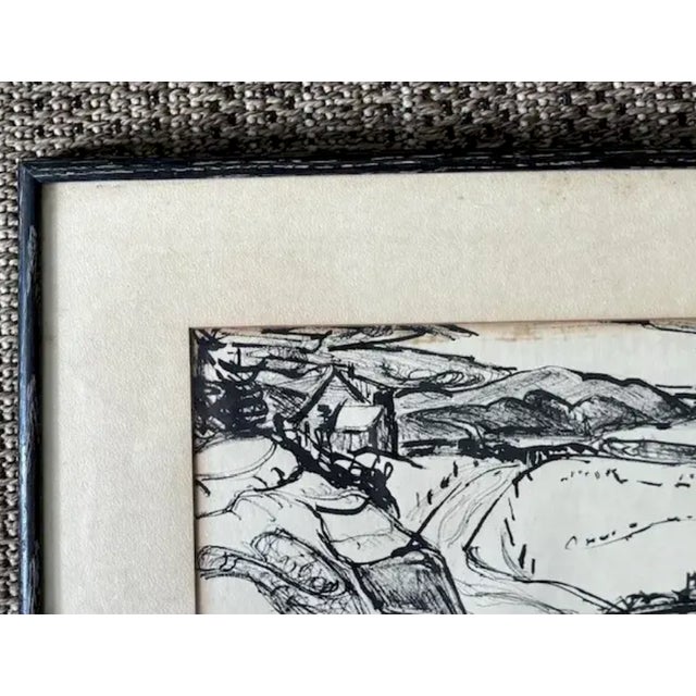 Wood Original Early Mid Century Landscape Ink Drawings by Listed Artist Hesill Boultbee - Signed For Sale - Image 7 of 15