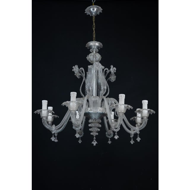 1940s Vintage Classic Art Glass Italian Murano Clear Glass Chandelier, 1940s For Sale - Image 5 of 18