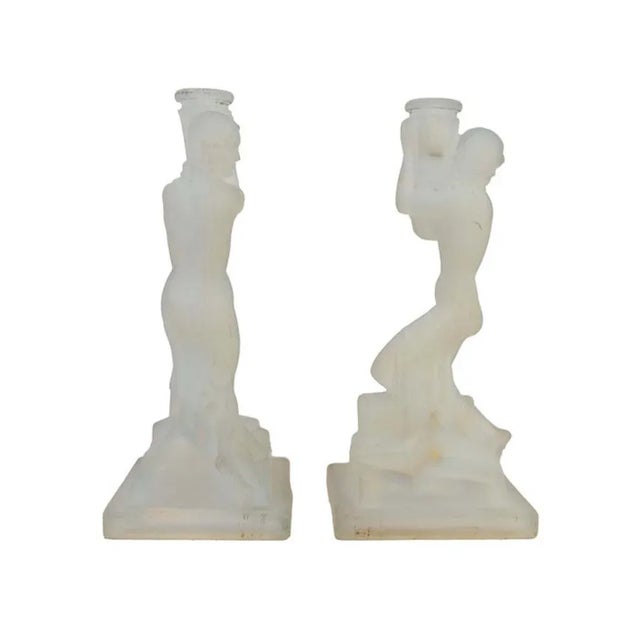 Art Deco Opalescent Glass Nude Female Candleholders by René Lalique, 1920s, Set of 2 For Sale - Image 3 of 10