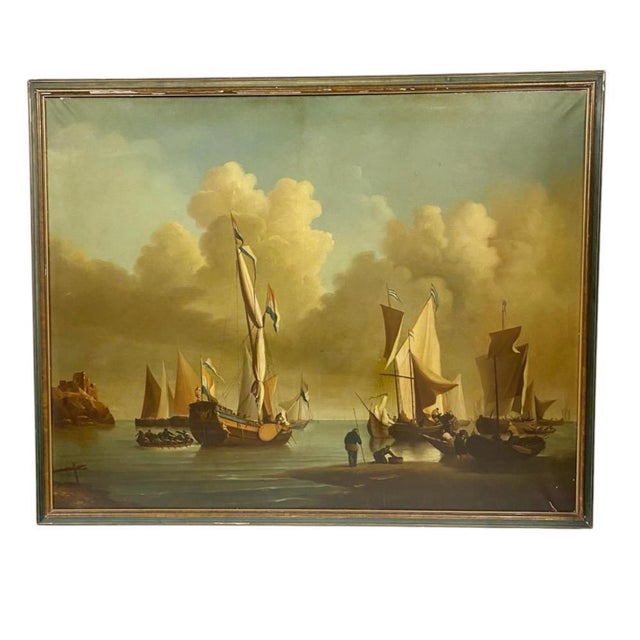 Dutch Maritime Oil Painting Seascape Boat, 1800s, Oil Painting For Sale - Image 4 of 8
