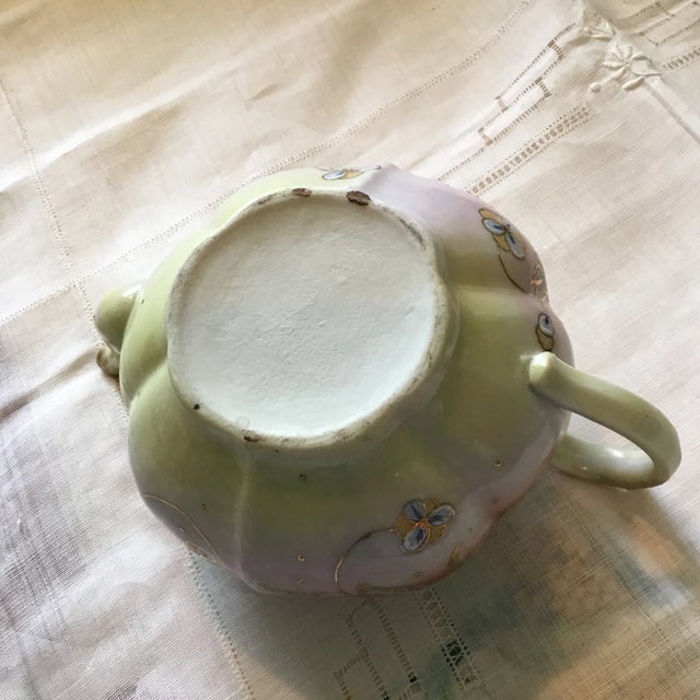 Japanese Hand Painted Tea Pot With Flowers and Gold Accents Antique For Sale - Image 10 of 11