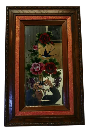 Victorian Reverse Painted Etched Mirror