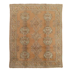 Antique Oushak Carpet, Oriental Rug, Handmade Taupe, Ice Blue and Brown