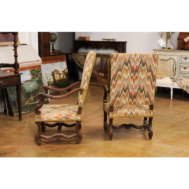 French 19th Century French Louis XIV Style Walnut Armchairs with Os de Mouton Bases - a Pair For Sale - Image 3 of 12