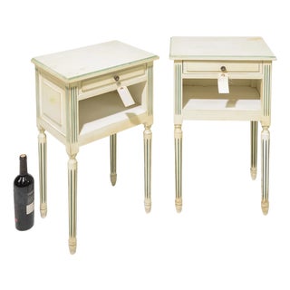 Mid 20th Century French Louis XVI Style Painted Nightstands With Drawers (Pair) For Sale
