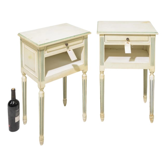 Mid 20th Century French Louis XVI Style Painted Nightstands With Drawers (Pair) For Sale