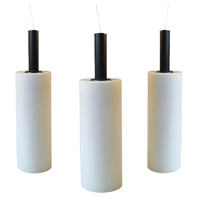 Vintage Black & White Cylindrical Pendant Lamps from Lyfa, Set of 3 For Sale