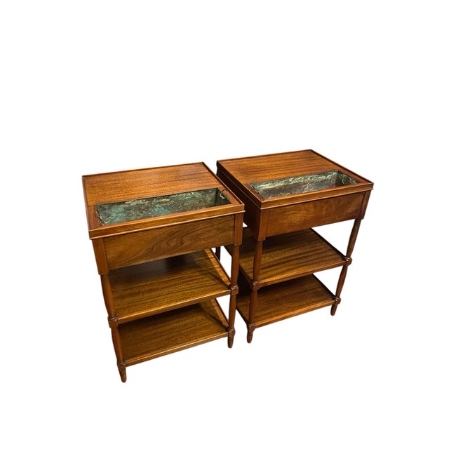 Metal Antique 19th-Century Regency Revival Side Tables With Copper Planters - a Pair For Sale - Image 7 of 9