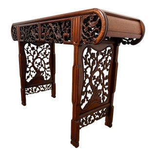 C. 1960s Vintage Chinese Fretwork Altar Console Table in Rosewood For Sale