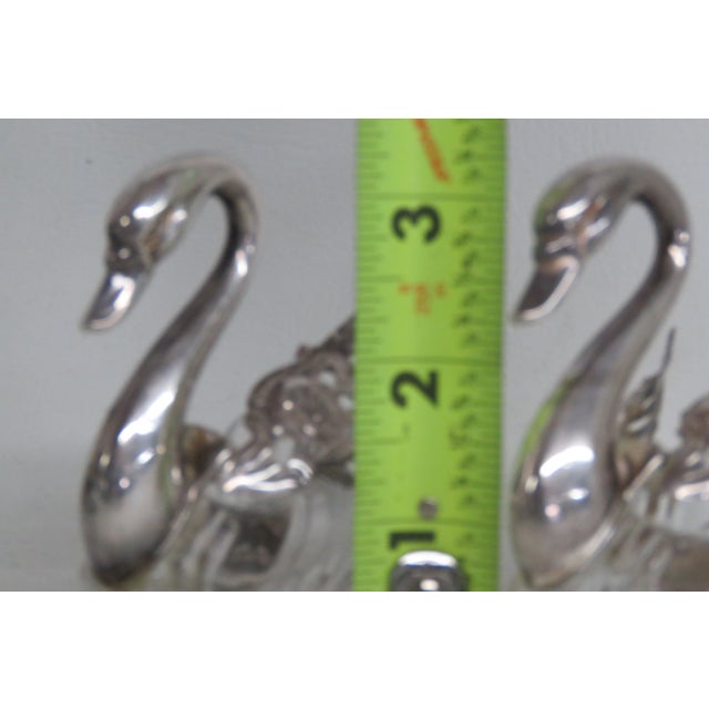 Metal Italy Silver Plate Swan Salt Cellars With Crystal Body and Spoons 4639b For Sale - Image 7 of 13