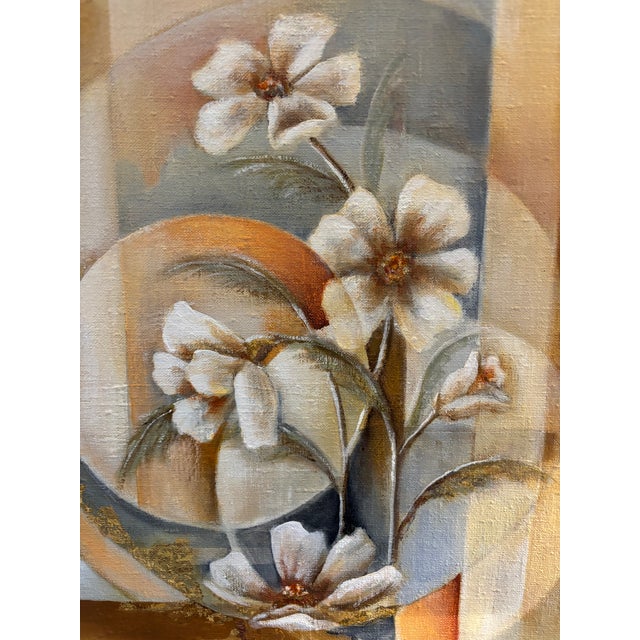 Original Oriental Style Floral Painting With Gold Leaf, Dated 1981 Signed For Sale - Image 9 of 15