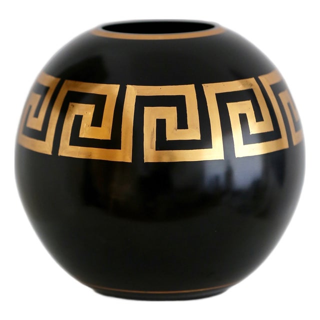 Art Deco Black Opaline Vase with Gilt Decor, 1930s For Sale