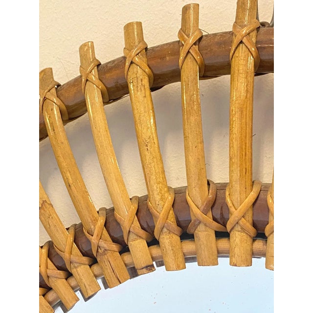 Wood Round Bamboo Mirror, 1970s For Sale - Image 7 of 9