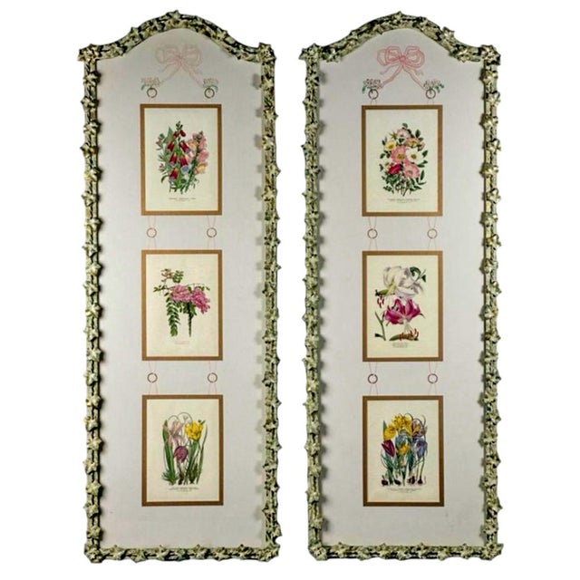 French Style Wrought Iron Framed Hand Painted Floral Botanical Panels -S/2 For Sale In Atlanta - Image 6 of 6