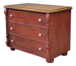 Antique European Pine Dresser With Red Distressed Paint and French Line Motif
