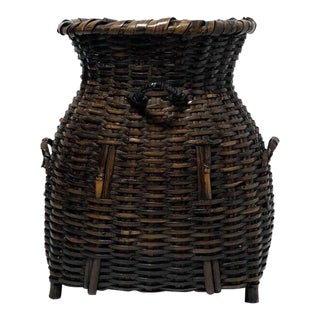 1950s Mid-Century Japanese Hanaire Bamboo Woven Rattan Wall Pocket Basket For Sale