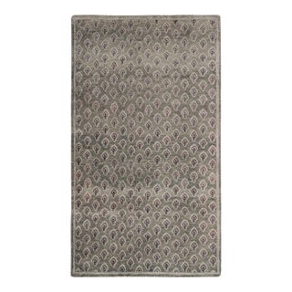 Rug & Kilim’s Block Print Rug in Gray and Purple Floral Pattern For Sale