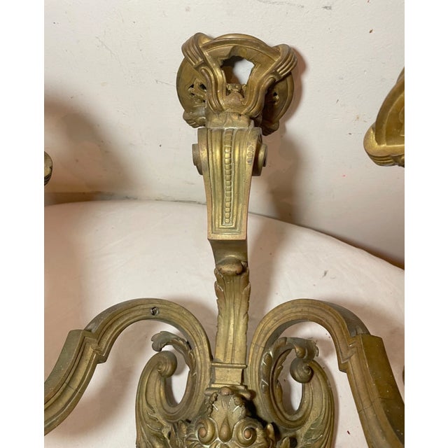 Large Antique 1800's Ornate Victorian Bronze Wall Sconce Fixture Candle Holder For Sale - Image 15 of 16