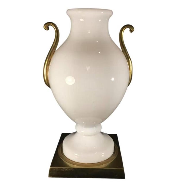 Venini Primavera in Murano, White Opaline Glass with Gilt Handles, Chiseled Bronze Base, 20th Century For Sale - Image 14 of 14