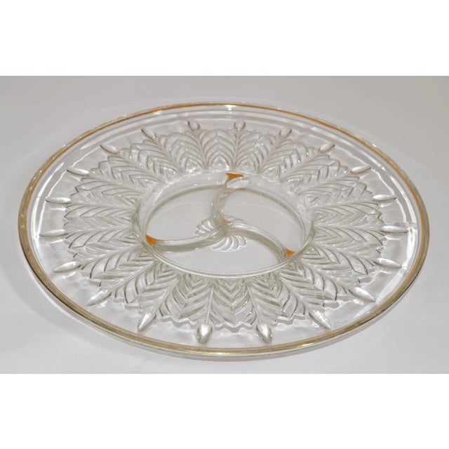 This Art Deco Jeanette Depression Glass Serveware with a 3 way Divided Center VTG Feather design and measures 13.75...