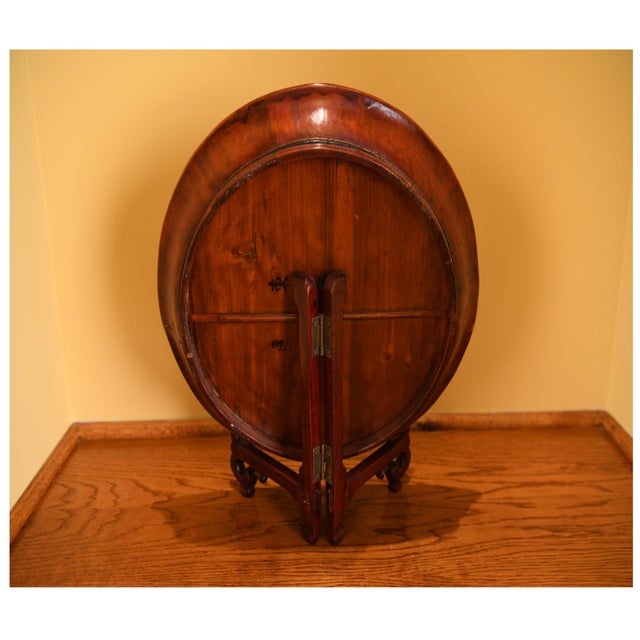 Red Antique Chinese Lacquered Wooden Charger Tray For Sale - Image 8 of 10