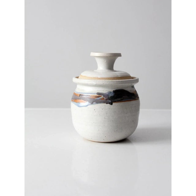 White Vintage Studio Pottery Jar For Sale - Image 8 of 11