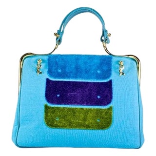 Late 20th Century Roberta DI Camerino Blue Linen Handbag For Sale