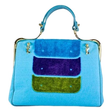 Late 20th Century Roberta DI Camerino Blue Linen Handbag For Sale