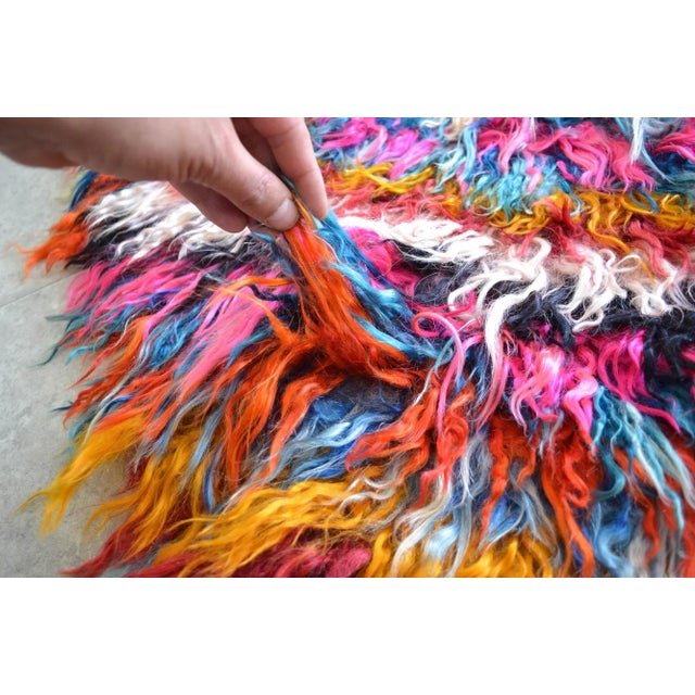 Vintage Hand-Made Shaggy Mohair Wool Tulu Turkish Area Rug- 3′1″ × 5′6″ For Sale - Image 11 of 13