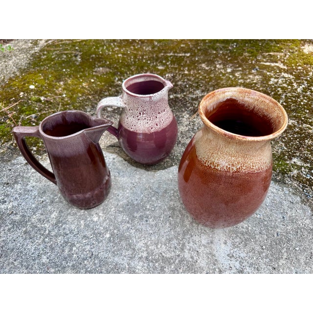Ceramic Hand-Thrown Studio Ceramic Vase with Beige Flow Glaze on Reddish-Brown Glossy Glaze, Germany, 1960s For Sale - Image 7 of 15