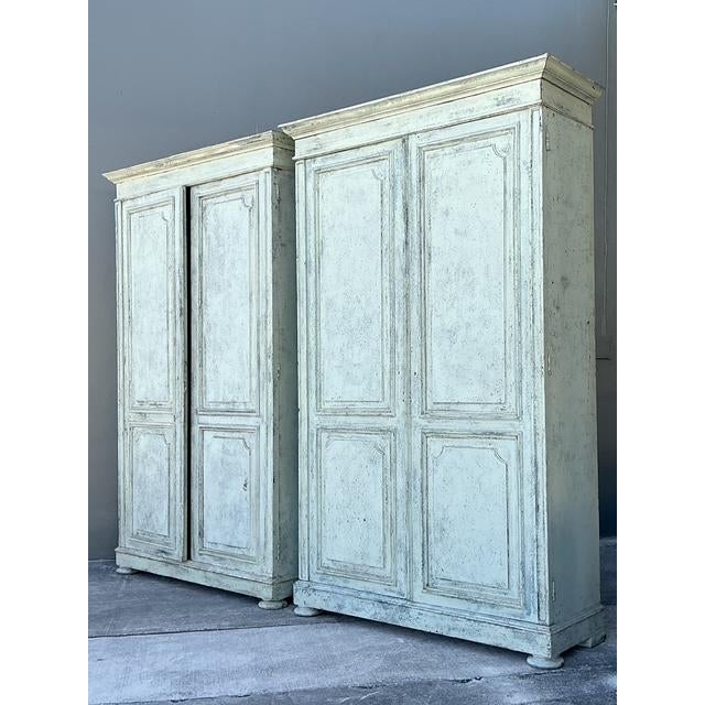 Vintage Monumental Patinated Belgian Armoire - A Pair For Sale - Image 9 of 13