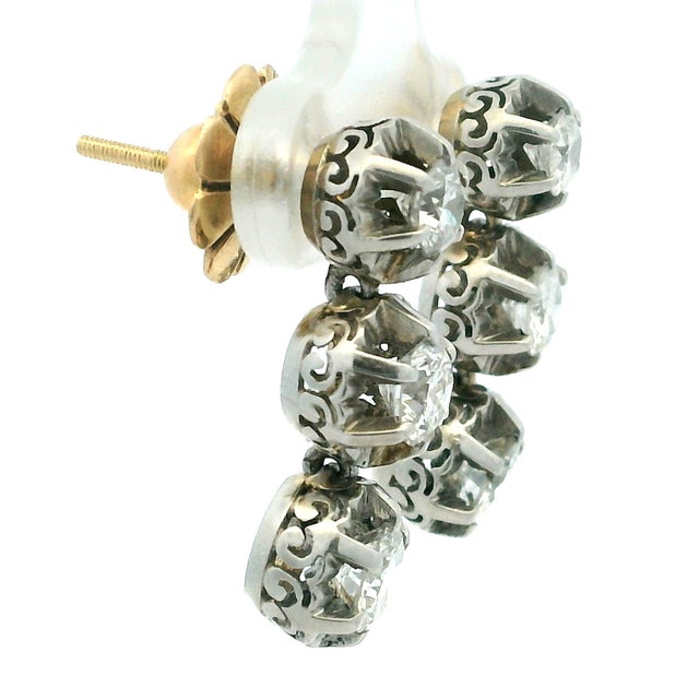Mid-Century Modern Vintage Platinum and 14k Gold 2 Carat Diamond Drop Earrings Circa 1950s, A Pair For Sale - Image 3 of 15