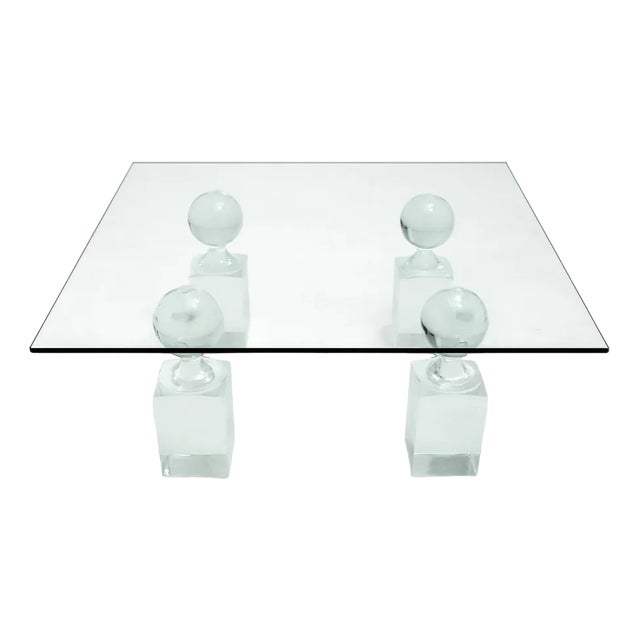 Vintage American Acrylic Glass and Glass 4-Pillar Coffee Table, 1970s For Sale