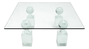 Vintage American Acrylic Glass and Glass 4-Pillar Coffee Table, 1970s