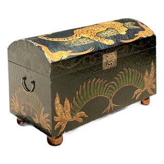 Vintage Crackle Finish Lounging Tiger Trunk For Sale