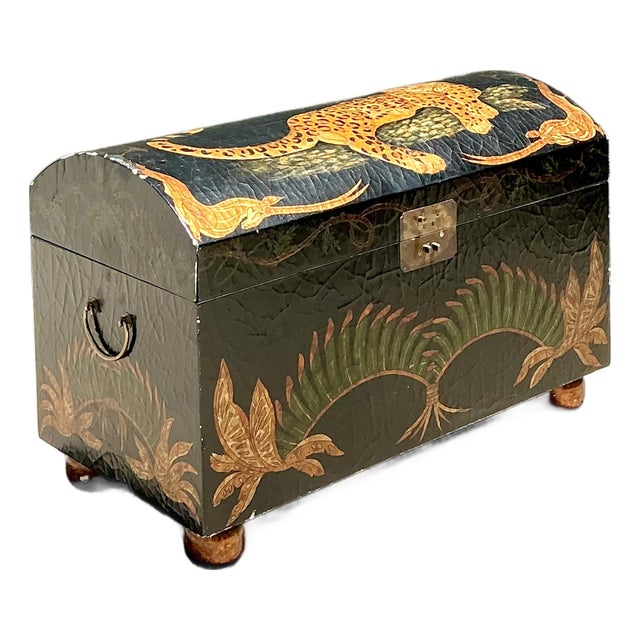 Vintage Crackle Finish Lounging Tiger Trunk For Sale