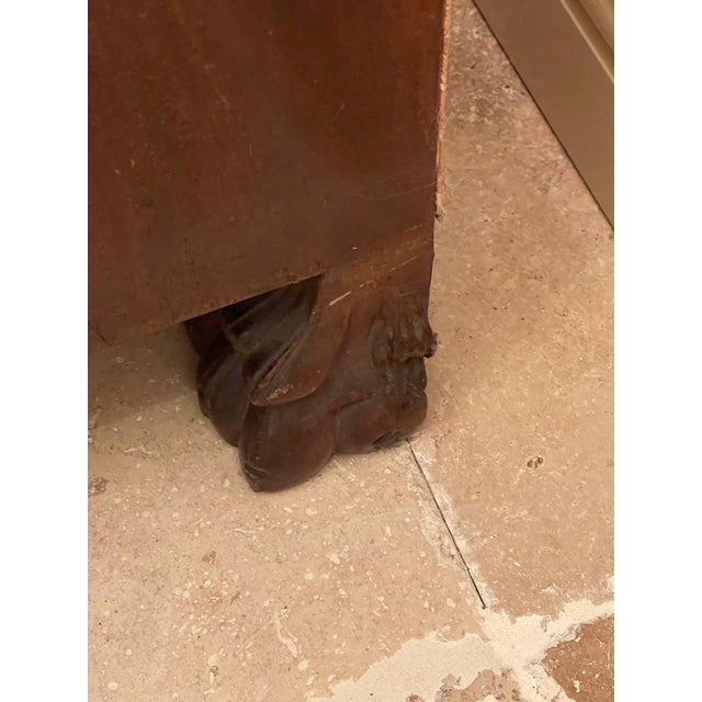 Early 20th Century French Empire Hand-Carved Mahogany Frame Damask Griffin Dragon Settee For Sale - Image 10 of 17