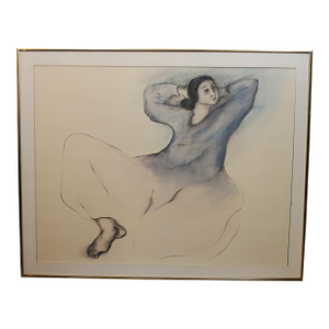 1980s R. C. Gorman Framed "Jeanette" Vintage Print Depicting a Navajo Woman in Blue
