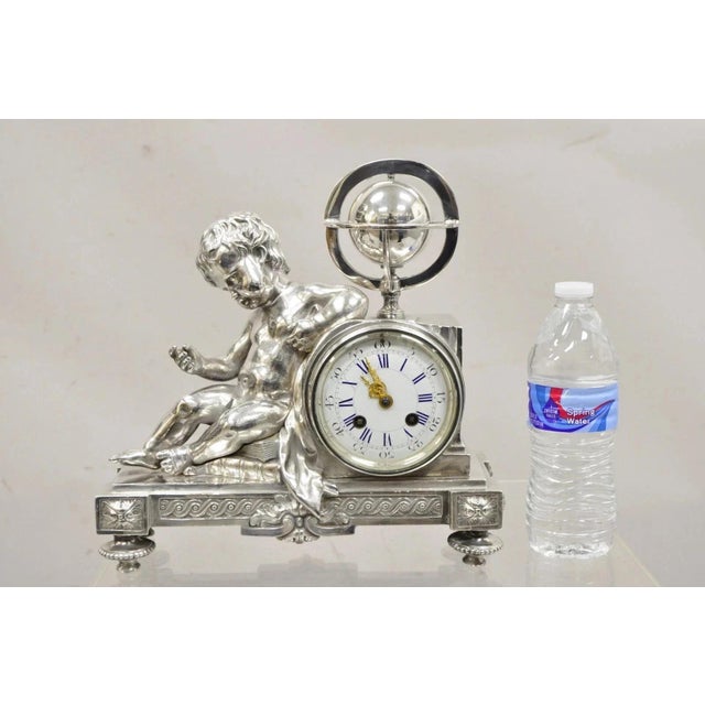 French Louis XV M Franjus Raison & Boyer Silver Plated Bronze Putto Mantel Clock For Sale - Image 12 of 15
