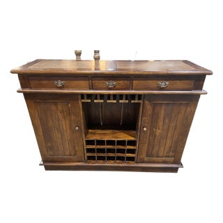 Dark Wood Three Drawer Two Door Dry Bar For Sale