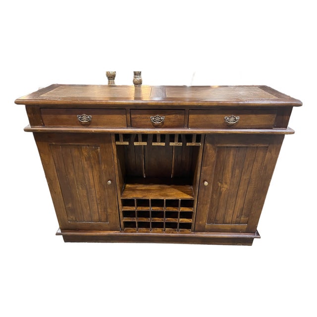 Dark Wood Three Drawer Two Door Dry Bar For Sale
